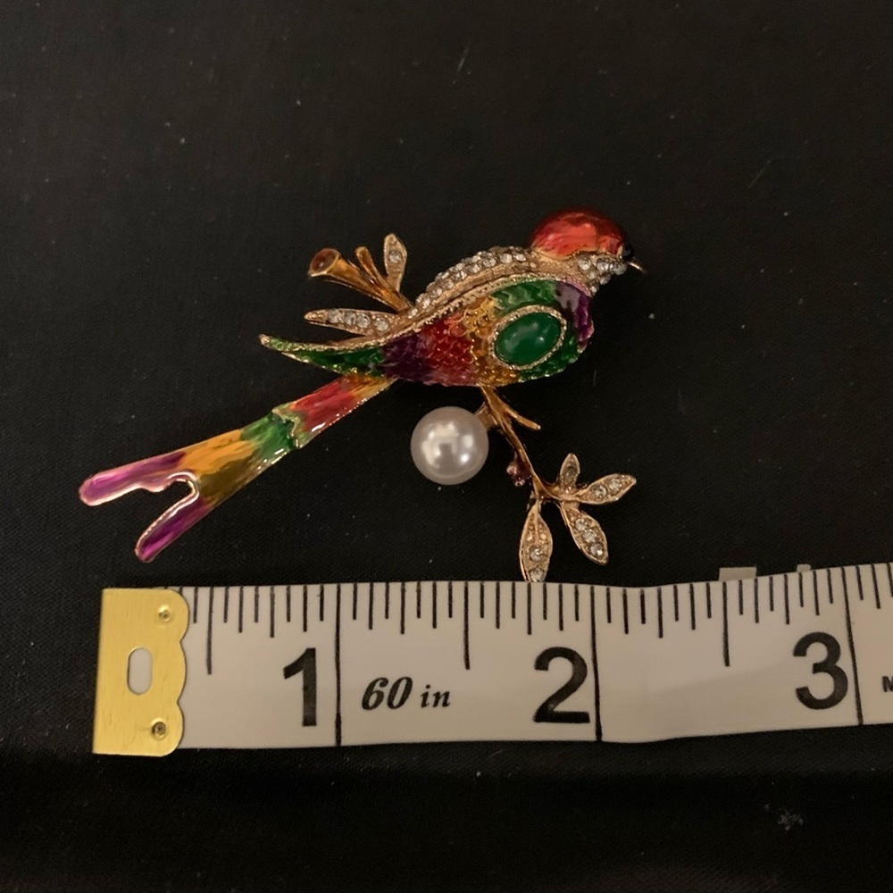 Enameled Rhinestone Bird Brooch - Picture 4 of 10